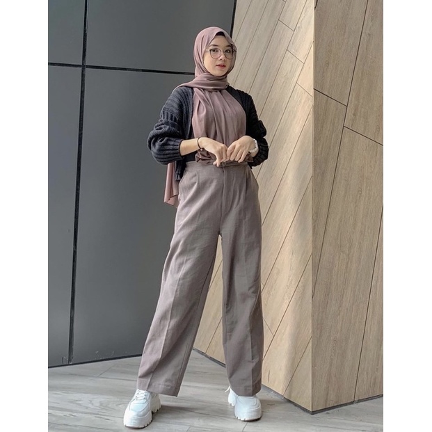 Kulot Linen Rami Highwaist Pinggang Karet Wide Leg Cullote