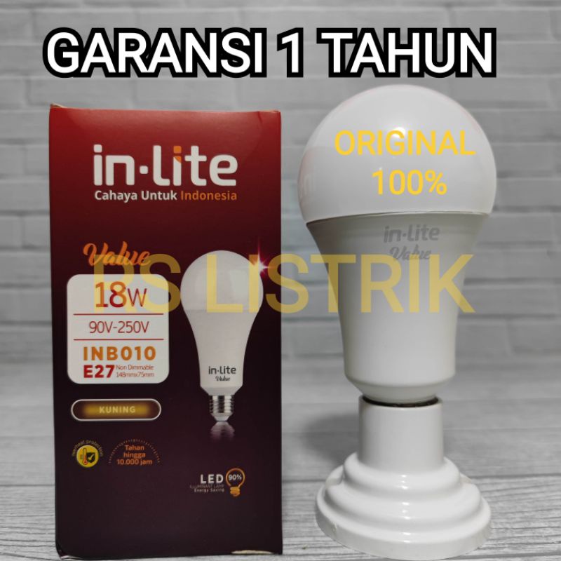 IN-LITE LAMPU LED BULB VALUE 18W 18 WATT INB010 CAHAYA KUNING 3000K WARM WHITE