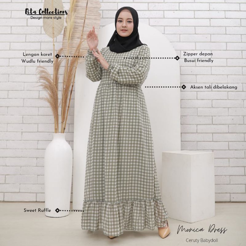 Monica dress gamis busui motif kotak ceruty babydoll by fita