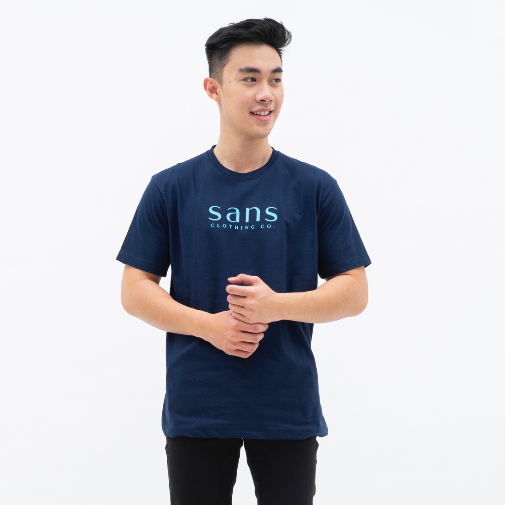 SANVANINA Kaos T-Shirt Basic Logo Navy Biru Muda | D-06 Sans Tee Navy Sky Blue