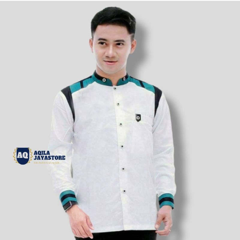 Baju Koko Pria Dewasa Lengan Panjang Putih Terbaru | Koko Lengan Panjang Kombinasi Batik | Atasan Mu