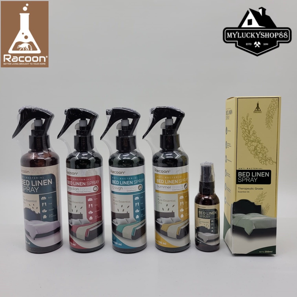 Racoon Bed Linen Spray 250ml Anti Bakteri Virus Tungau Essential Oil 250 ml