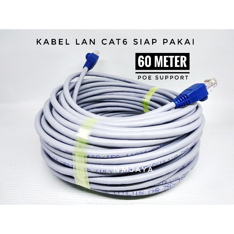 Kabel Lan CAT6 60 meter UTP Vascolink siap pakai sudah dicrimping rj45 dan karet biru