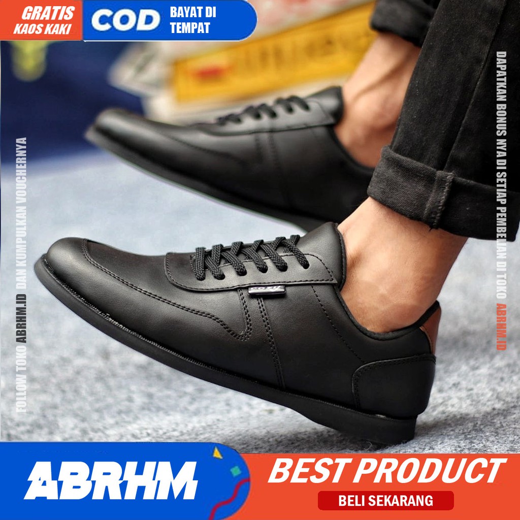 ABRHM x COSENZA Sepatu Pantofel Formal Casual Nikah Hitam Pria Kulit Pu Kerja Kantor