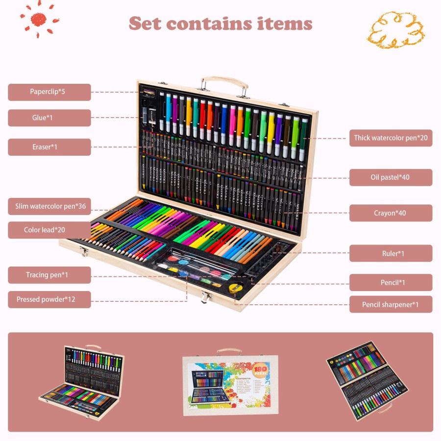 

YUH Crayon Set 180pcs box Kayu / Painting Wooden Art Drawing Sets