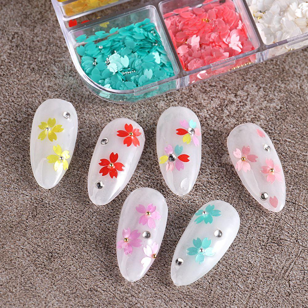 Ornamen Payet Bentuk Kelopak Bunga Sakura Warna-Warni Untuk Aksesoris Manicure