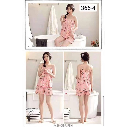 SET BAJU TIDUR WANITA + CELANA KARAKTER LUCU SATIN SNC-SNC PEACH SWEET BEAR