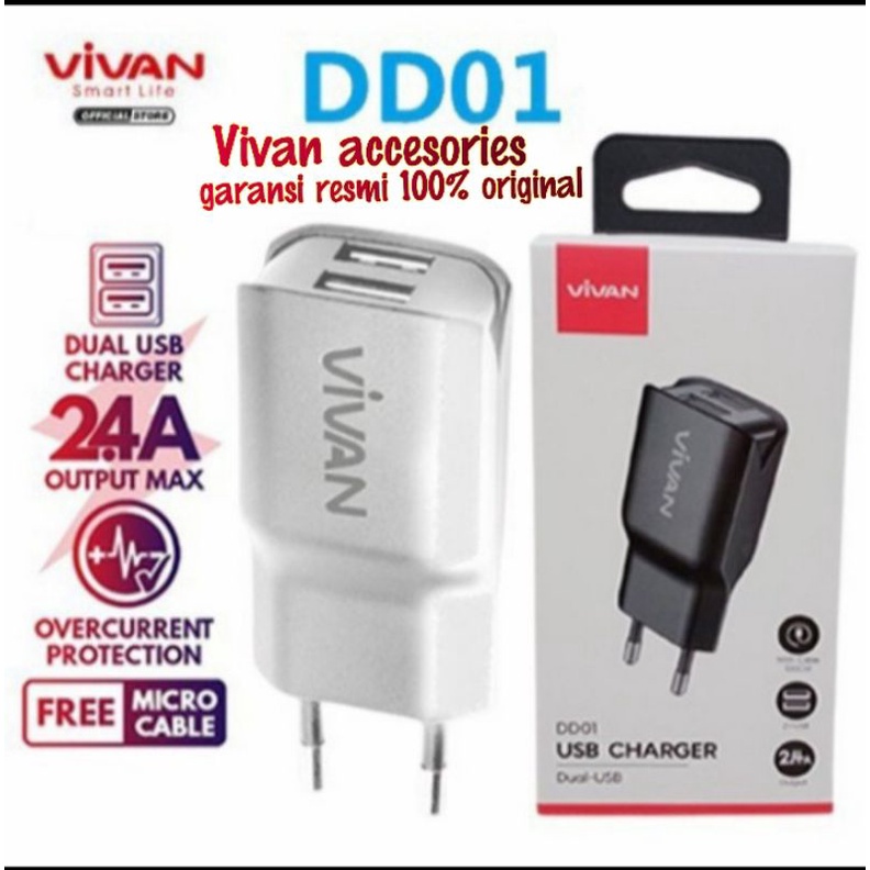 Charger Vivan DD01 Double USB 2,4A.Max with Micro cable