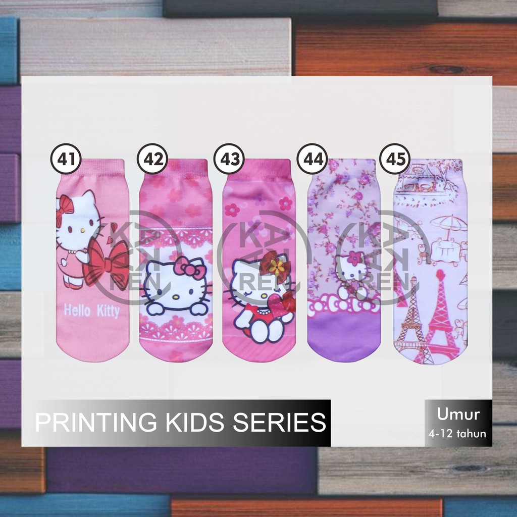 Kaos Kaki Printing Anak Karakter Hello Kitty, Dora, Mickey Mouse C