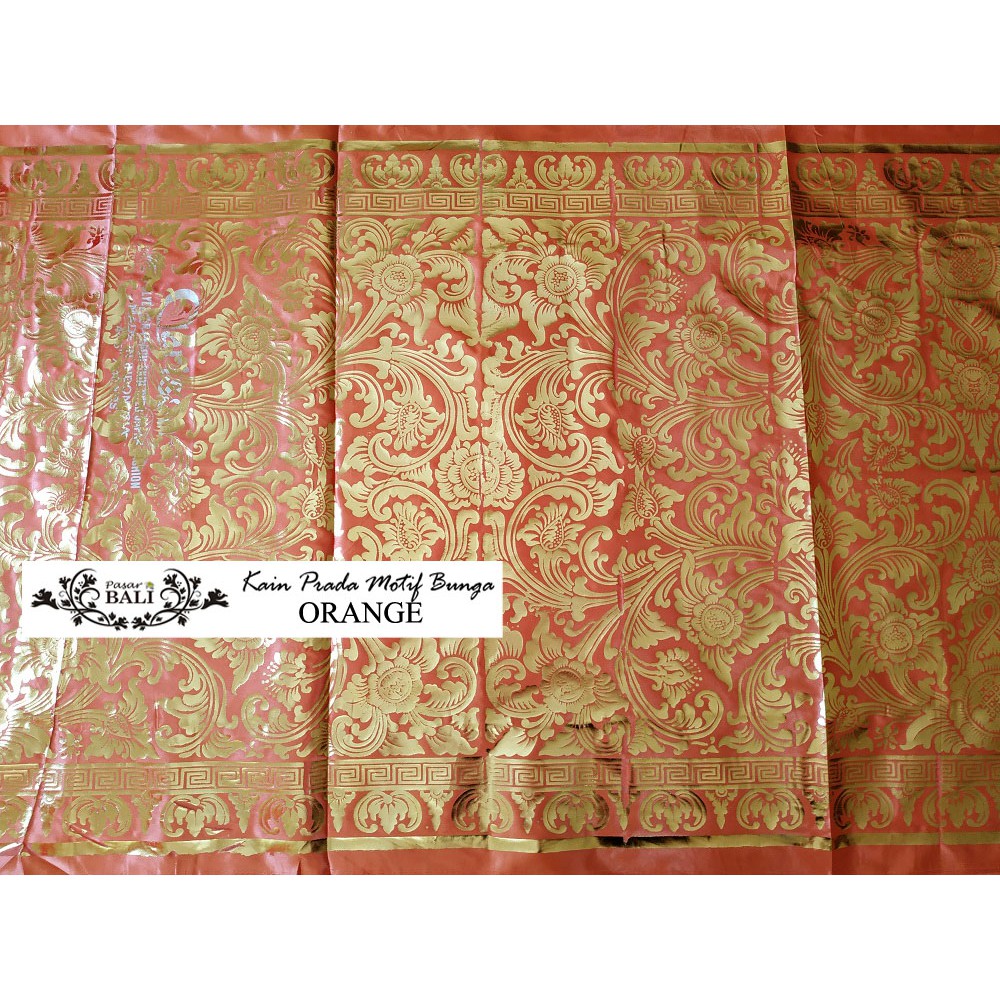 Kain Prada Motif Bunga - Orange Per 50cm