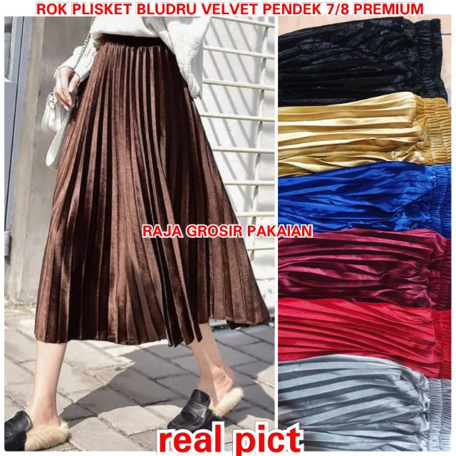 Rok Plisket Bludru Pendek 7/8 Premium / Bludru Velvet Premium