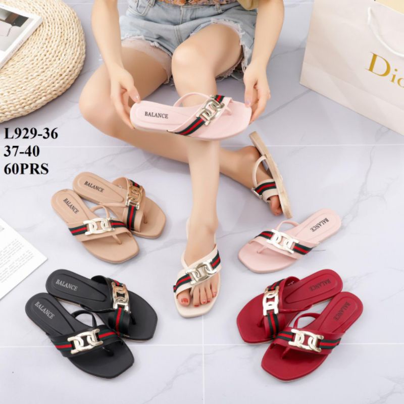 sandal balance l929-36DOC sandal jepit jempol jelly wanita motif renda garis