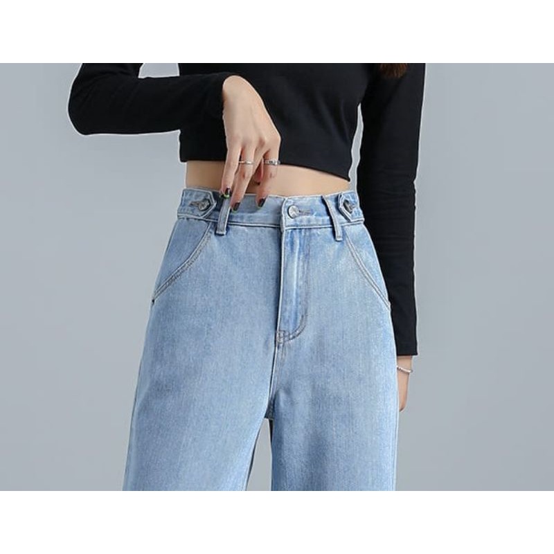 Celana Highwaist Kulot jeans pinggang yang dapat di sesuaikan