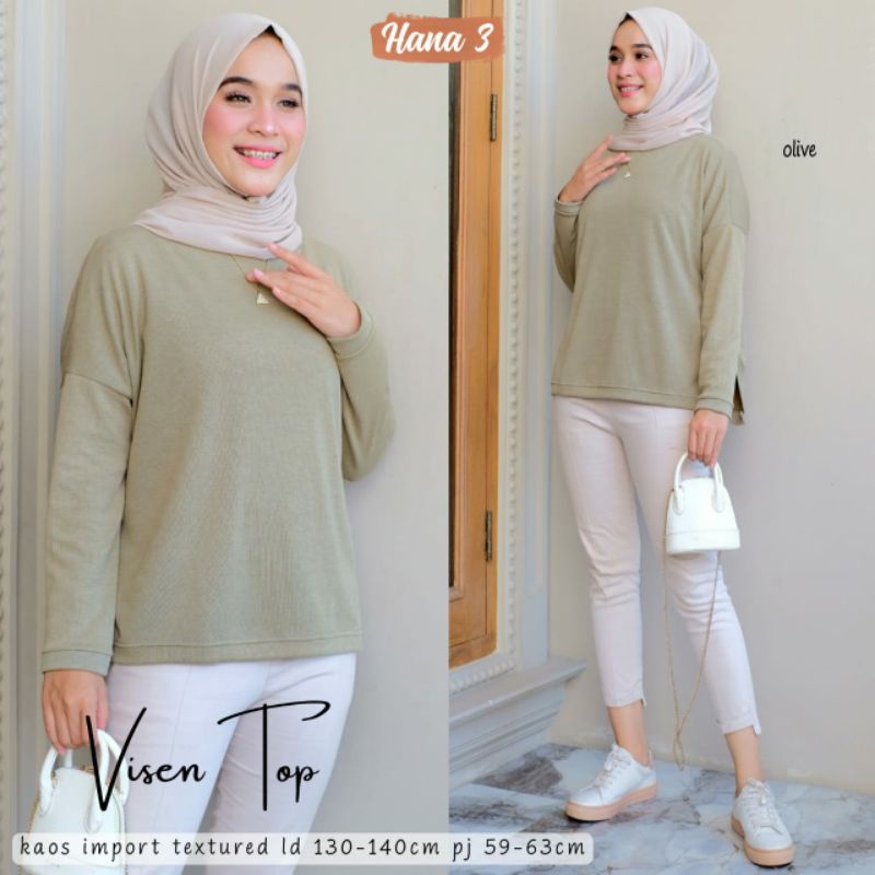 VISEN TOP by HANA bahan Kaos Import Textured atasan Wanita ootd Hijab Muslim Top Blouse Melar