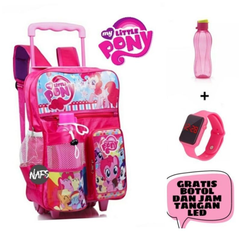 Tas ransel dorong hellokity/LOL/kuda pony ransel Trolly anak free jam tangan