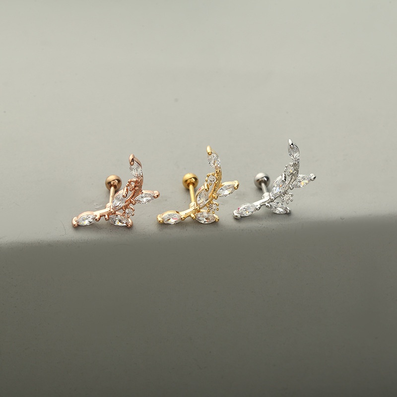 1 Pcs Western Style Cross Flower Pattern Inlaid Zircon Piercing Ear Studs for Bride Jewelry Accessories