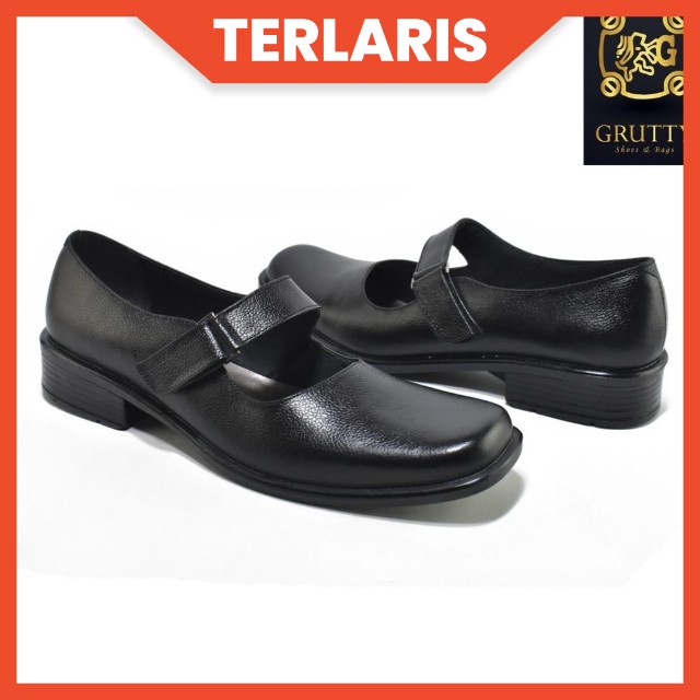 GRUTTY 146 Sepatu Wanita Paskibra Pantofel Hitam Hak 3CM Kulit Asli