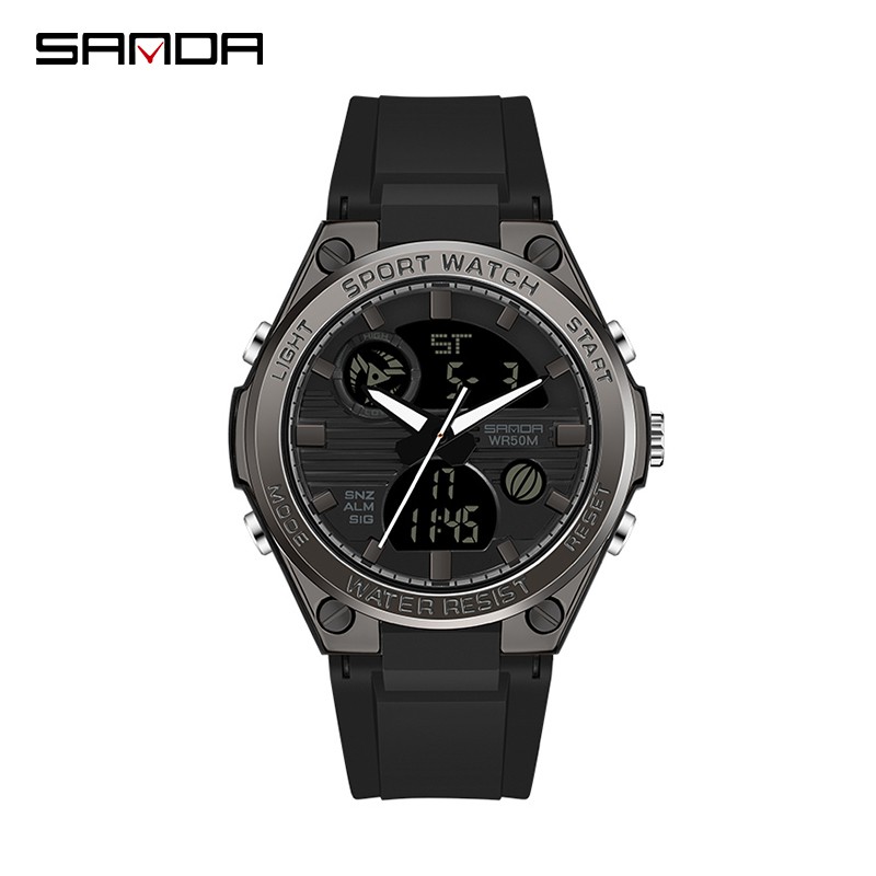 SANDA 6067 Jam Tangan Wanita Digital Analog Dual Time Shockproof Anti Air  WATCHKITE WKOS