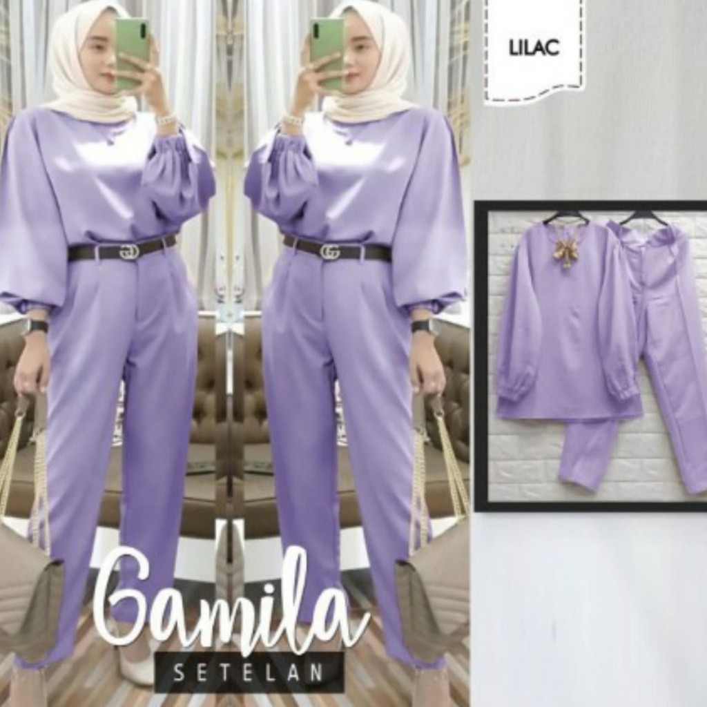 Gamila One Set Setelan Baju Muslim Wanita l Stelan Lengan Panjang Fashion Terlaris