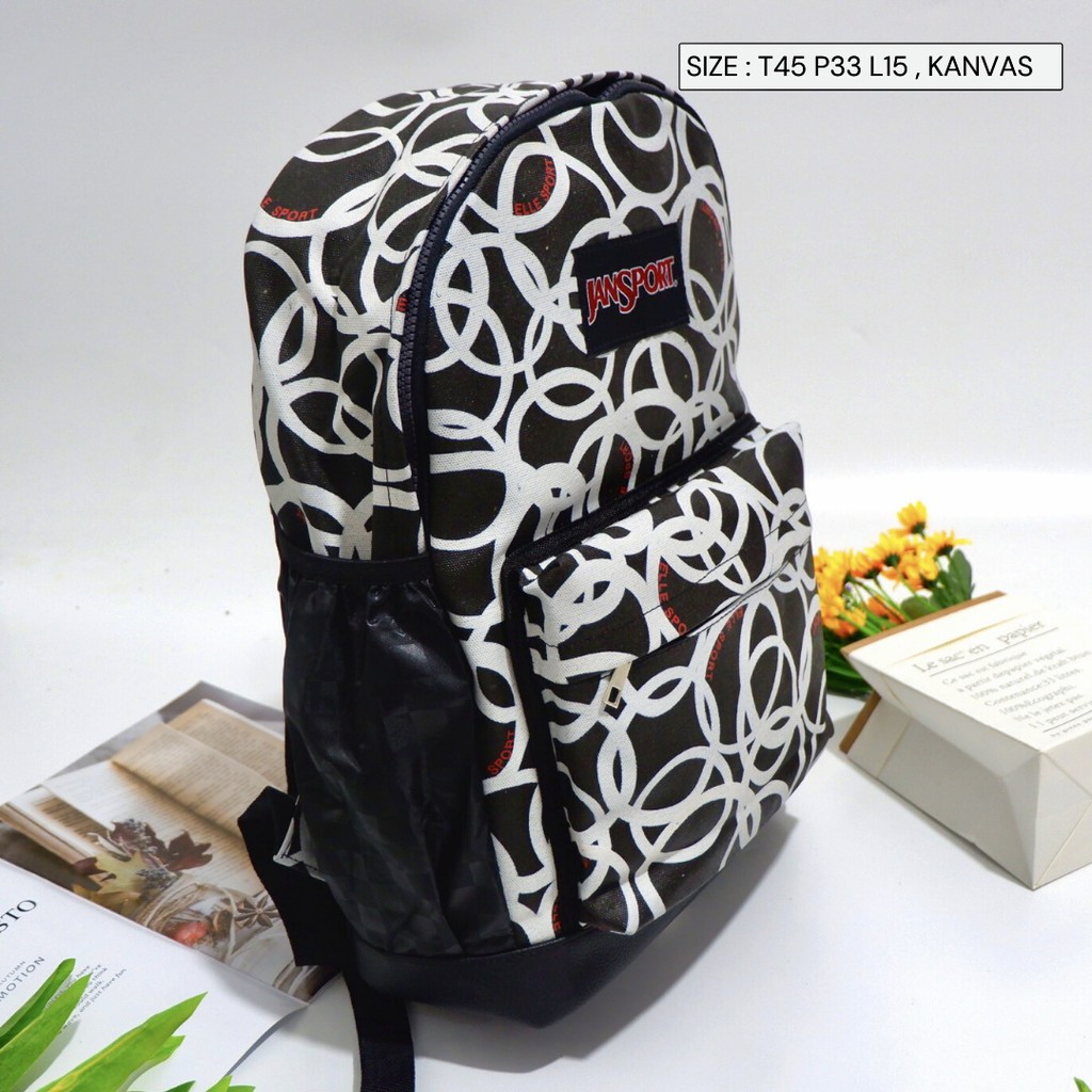 Ready BUNDA tAS PUNGGUNG Ransel motif bahan kanvas buat hangout sekolah jalan ukuran besar kantong samping air minum