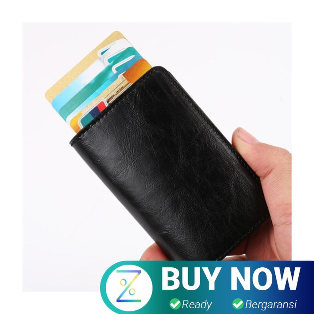 Kartu Anti RFID Bahan Kulit dengan Holder Aluminium - KB-005 - Black