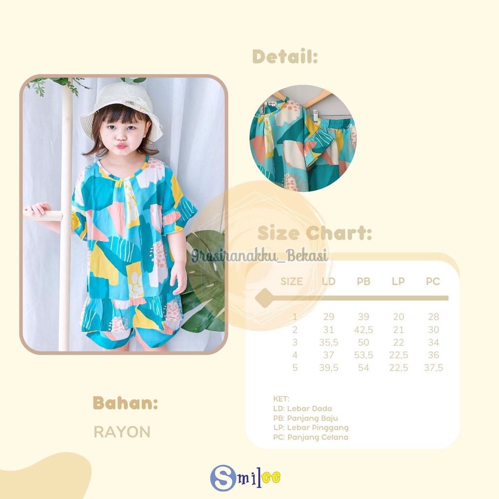 Setelan Anak Rayon Pendek Smilee Freya Size 1-5Thn