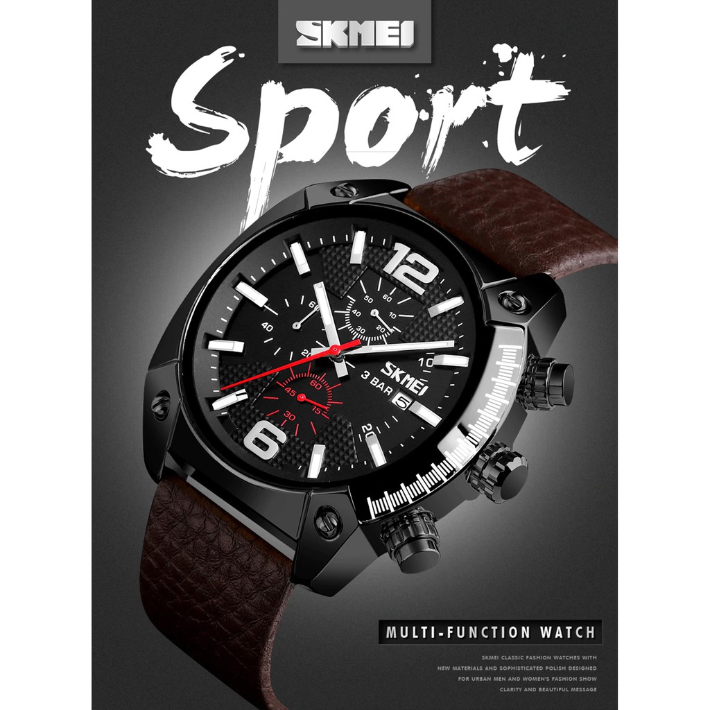Jual SKMEI 9190 Original Jam Tangan Pria Analog Kulit Chrono Chronograph  Tahan Air 30M Indonesia|Shopee Indonesia