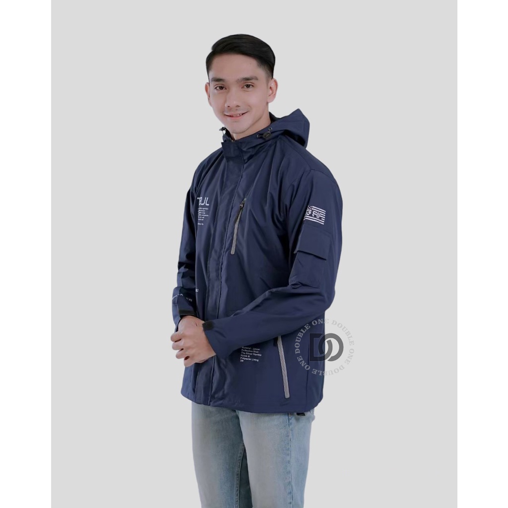 DOUBLE ONE - Jaket Pria Outdoor Taslan Original THE BOJIEL / Jaket Waterproof / Jaket Hoodie Parasut Pria / Jaket Hoodie Anti Air Navy Blue