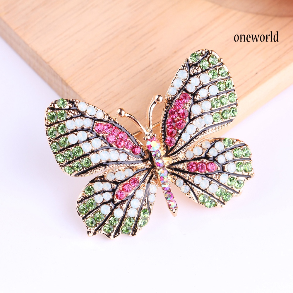 OW@ Colorful Butterfly Rhinestone Brooch Pin Wedding Bridal Scarf Collar Jewelry