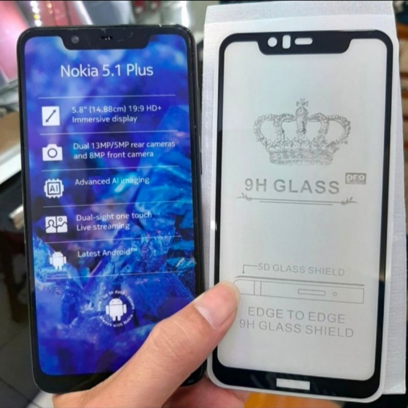 Nokia 5.1 Plus tempered glass anti gores kaca full lcd