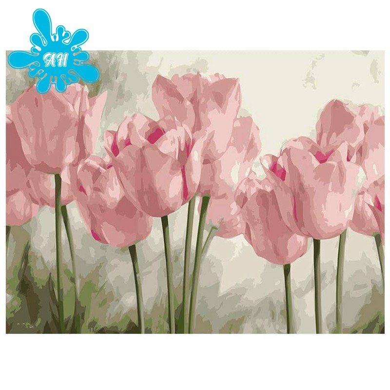 Diy Lukisan Dengan Bahan Akrilik Dan Gambar Bunga Tulip Warna Pink