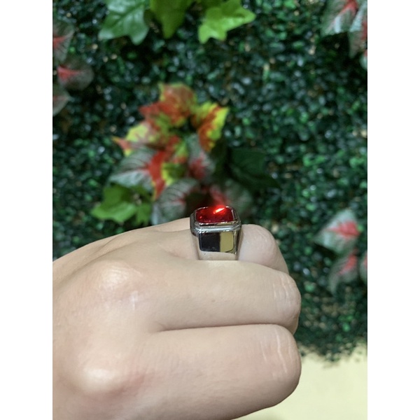 Cincin Pria Titanium 316L Stainless Steel Original Premium Quality Batu Rubi Merah Minimalis