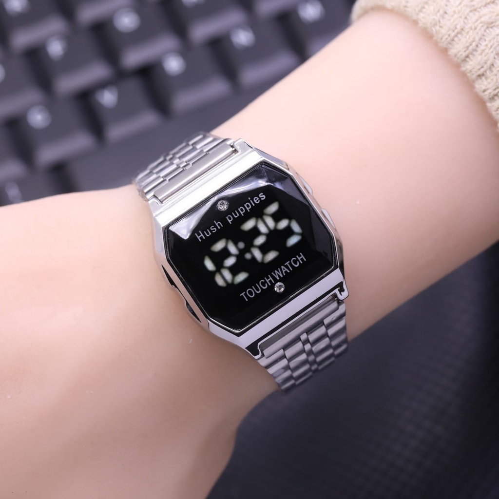 Jam Tangan Wanita Hush Puppies LED Touch Screen H6554N Tali Rantai Free Box &amp; Baterai