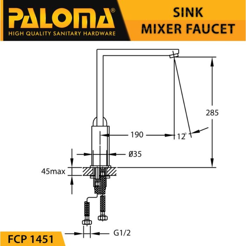 PALOMA FCP 1451 Keran Mixer Cuci Piring Dapur Panas Dingin Kran Air