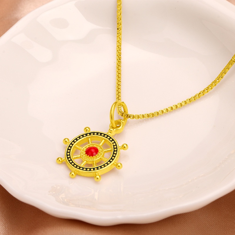 Kalung Rantai Lapis Emas Emas Asli Kadar 375 Dengan Liontin Bentuk Kemudi Kapal Untuk Pria Dan Wanita