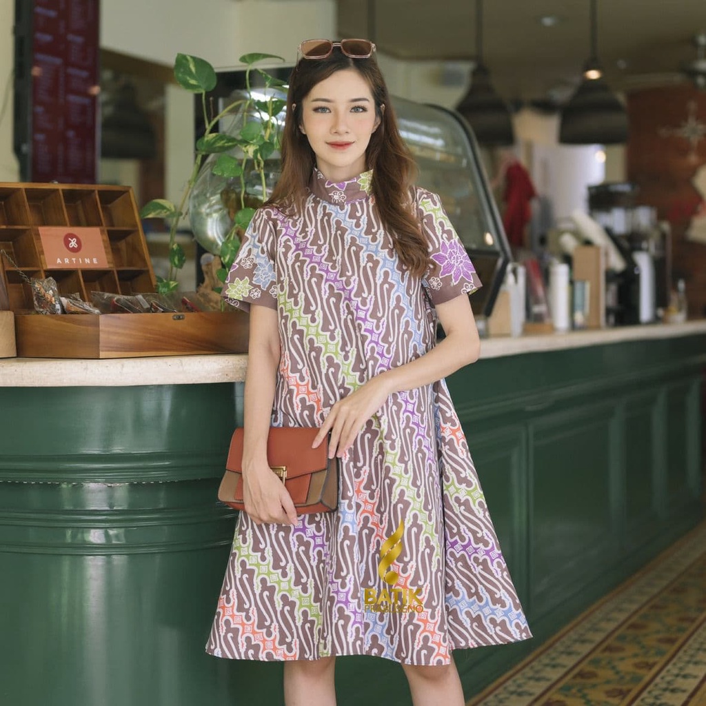 YANA Dress Batik Batik Wanita Prabuseno Original Ori Modern Lengan Panjang Jumbo Atasan Batik Kerja 