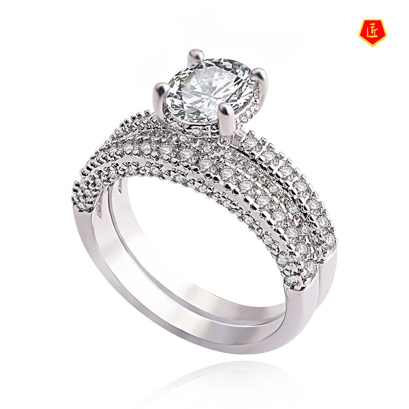 [Ready Stock]Personality Elegant Rose Gold Full Diamond Ring Set