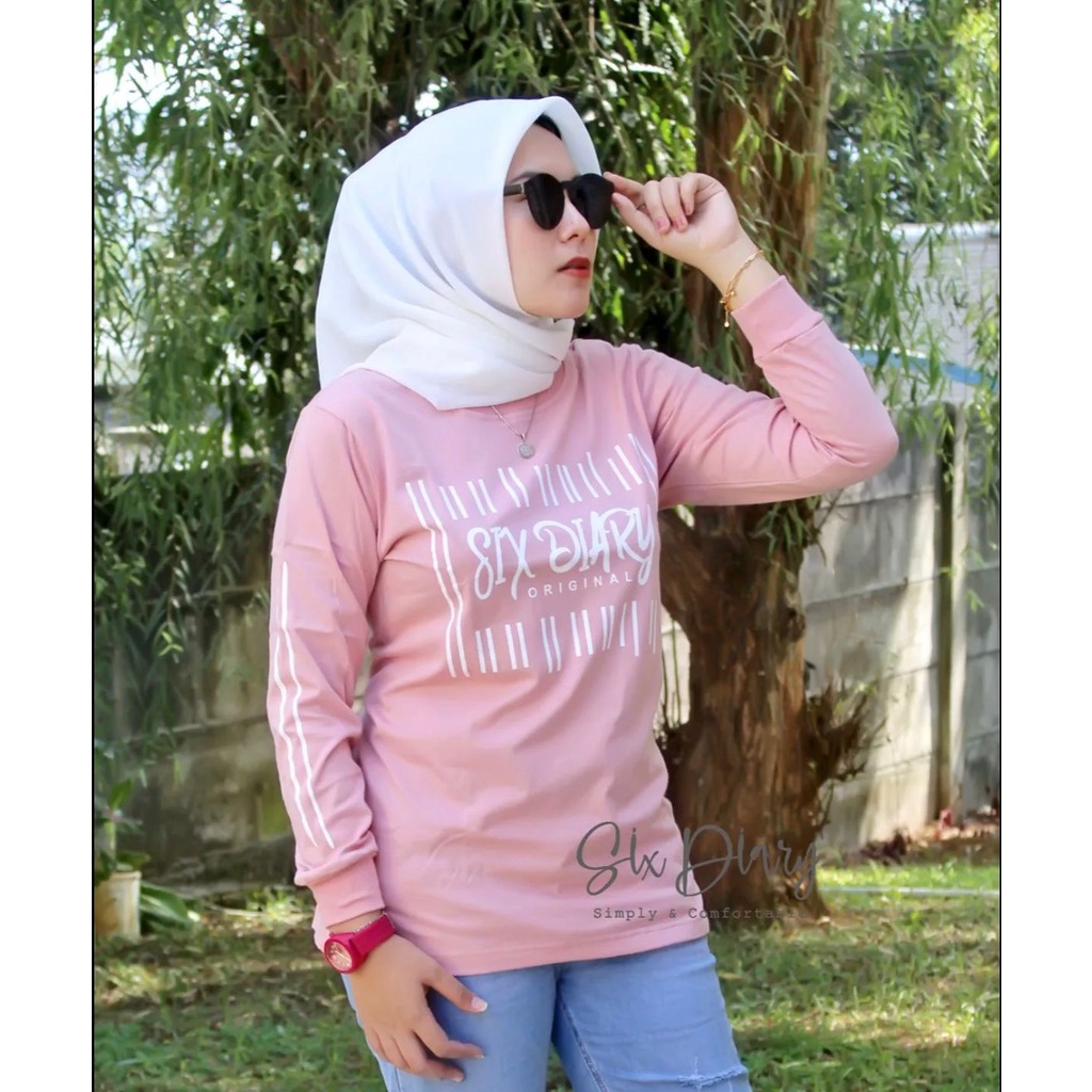 Kaos Wanita Atasan Wanita Kaos Lengan Panjang Wanita Six Diary WARNA PINK DUSTY Motif BARCODE // SIX DIARY/ATASAN WANITA/PAKAIAN WANITA TERBARU 2022