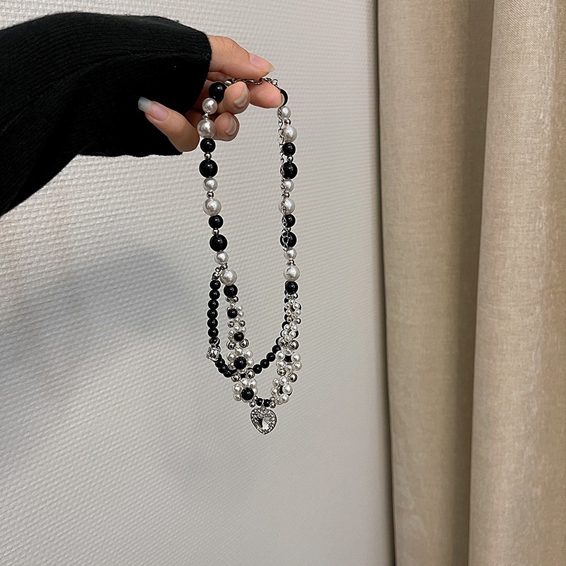 Kalung Rantai Klavikula Hias Liontin Hati Mutiara Gaya Harajuku Vintage