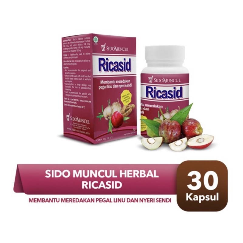 Sidomuncul Ricasid kemasan botol isi 30 kapsul (meredakan pegal linu dan nyeri sendi)