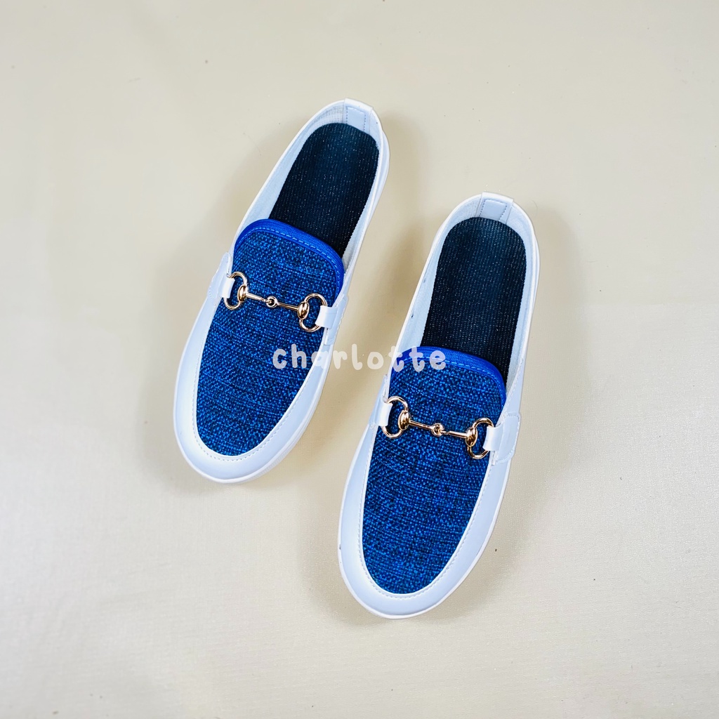 Dinda sepatu wanita slip on Noya model terbaru 2022 Korean style warna merah abu biru krem dan putih ukuran 37-40