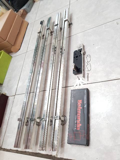 Handle pintu stainless minimalis 1meter 2set+kunci pelor PROMO