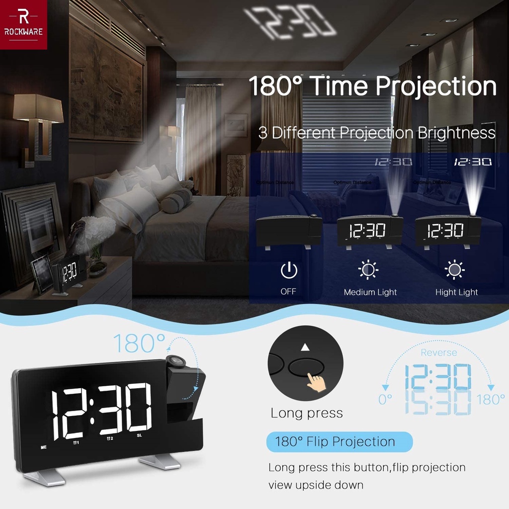 ROCKWARE RW-EN8831 Jam Meja Proyektor FM Dual Alarm Projection Clock