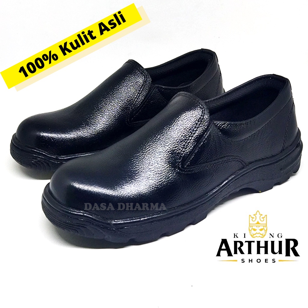 King Arthur Sepatu Safety Shoes Slip On Pendek Pria Kerja Original 100% Kulit Sapi Asli Ujung Besi S