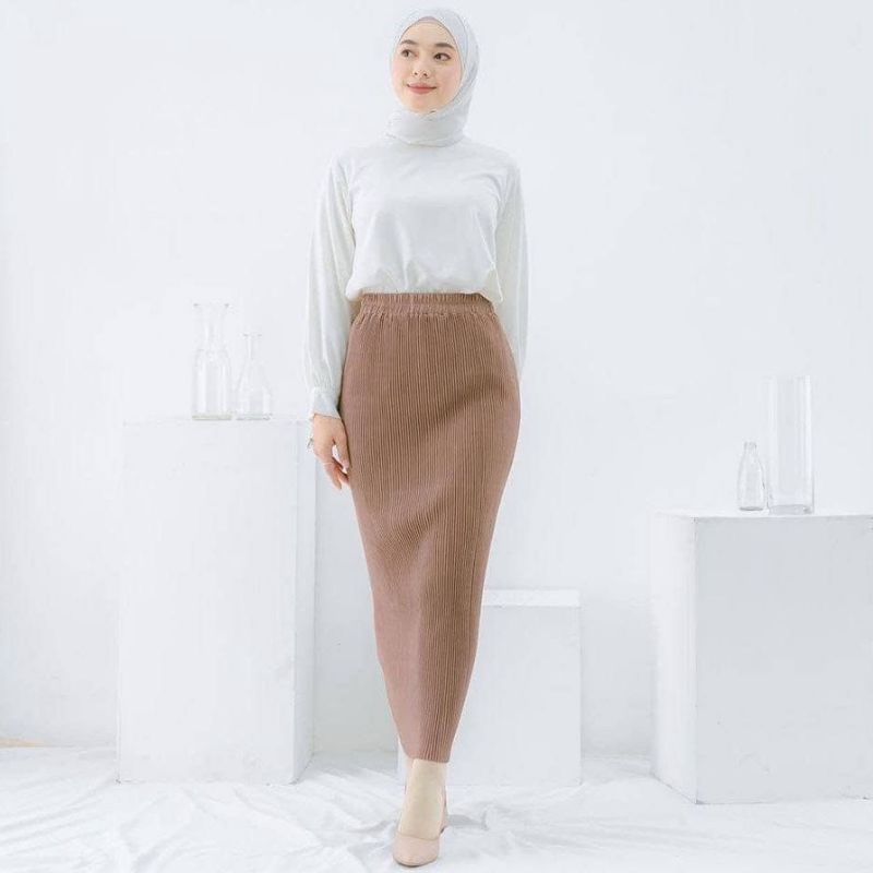 Rok Span Plisket, Rok span pleated, Via Skirt Rok Midi Skirt, Rok plisket lidi premium/rok pelisket