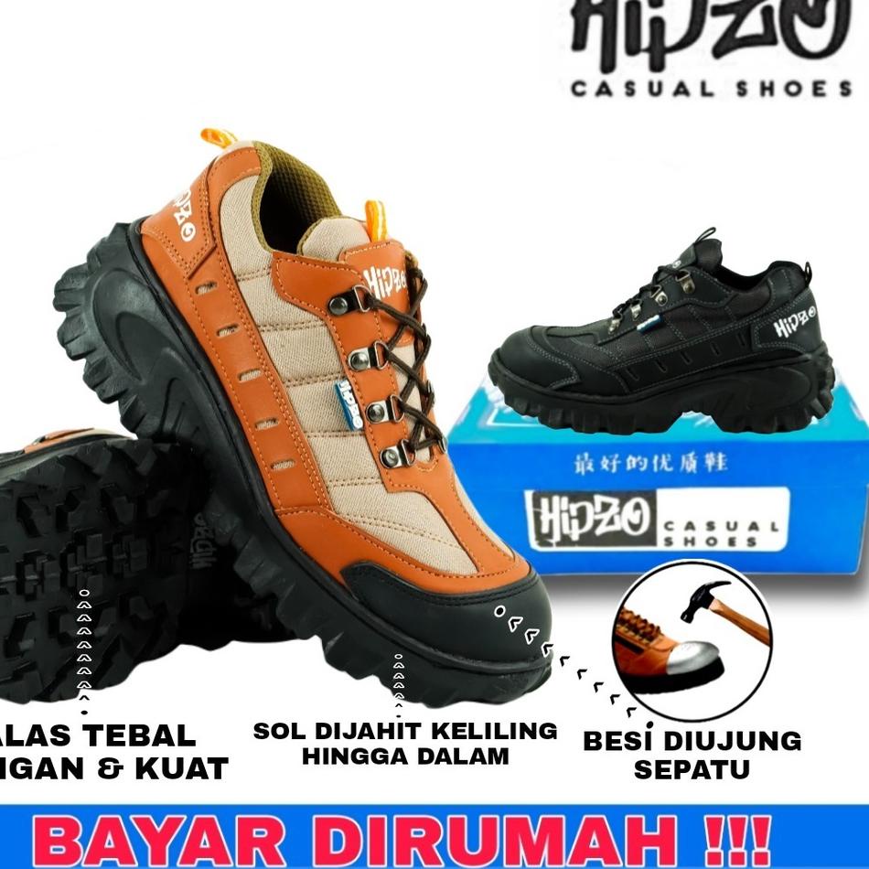 Produk diskon Sepatu Safety Pria Premium Ujung Besi Hipzo M 052 Original 100% Anti Air Safety Sefty Shoes Boots  Pria Wanita Cheetah Krisbow King Jogger LX7