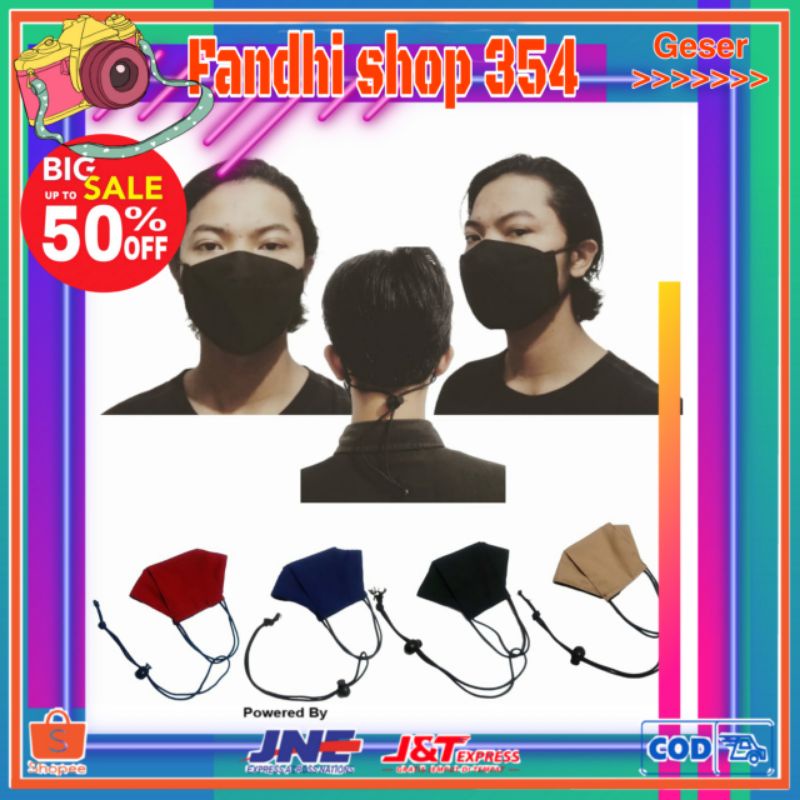 Masker kain katun EVO 3D/bisa dicuci dengan tali karet serut bundar.