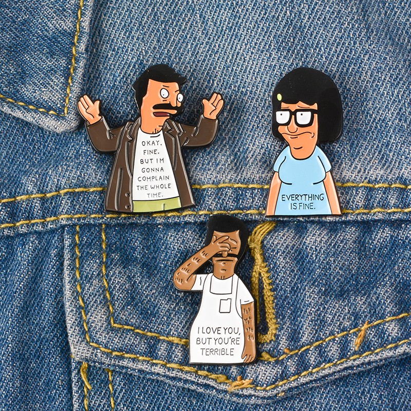 Bros Pin Enamel Desain Karakter Kartun Bob 's Burgers Untuk Anak