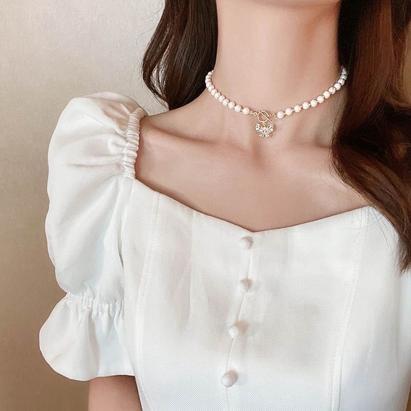 Simple Temperament All-Match Pearl Butterfly Chain Ins Necklace