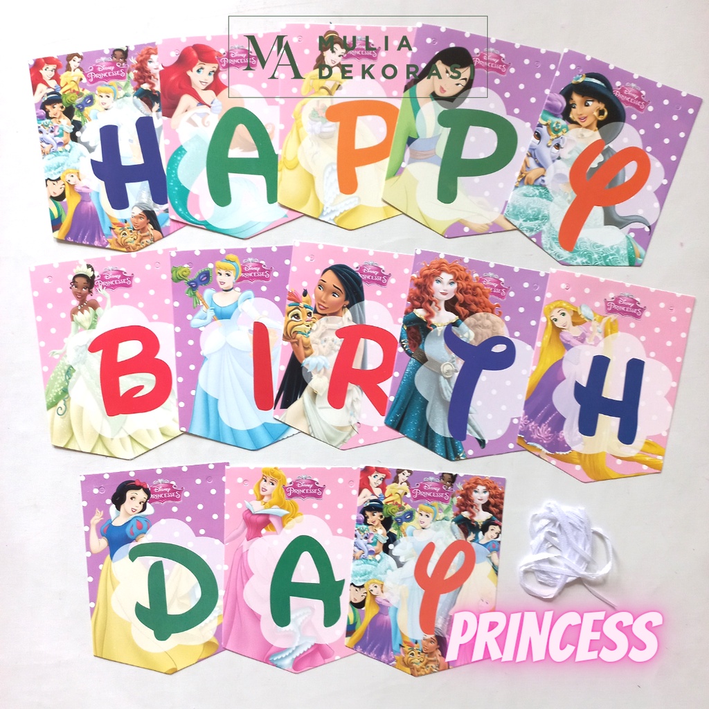 Bunting Flag Banner Happy Birthday 1 Set Motif Karakter Anak Lucu Disney Sapiderman Tayo Doraemon Baby Shark Kuda Poni